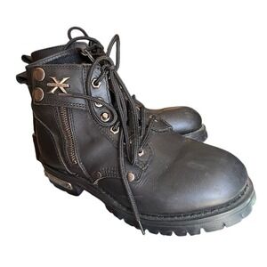 X Element Black Leather Motorcycle Riding Boots Lace Up Zip Women's